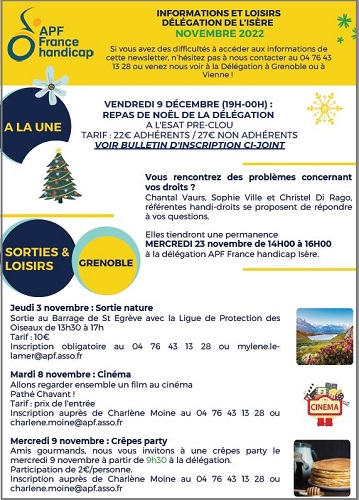 Programme des activités de l&#39;APF pour novembre 2022 et repas de Noël (événement)