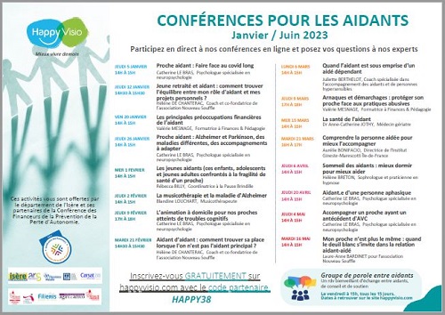 HappyVisio, des conférences en ligne pour les aidants : programme du 1er semestre 2023 (événement)