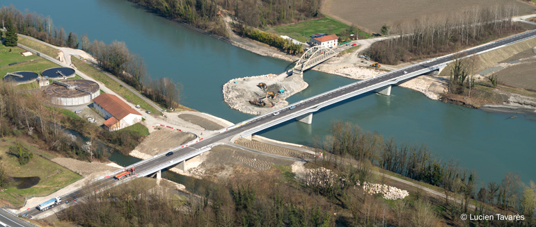 Vue aérienne du nouveau pont de St-Quentin-sur-Isère - Mars 2018