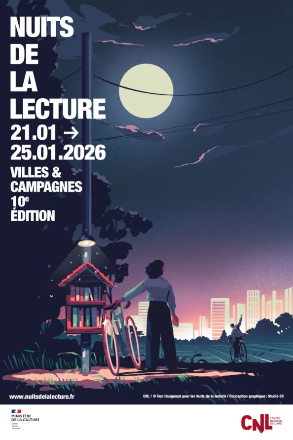 Affiche des Nuits de la lecture, 21 au 25 janvier 2026, 10è édition 