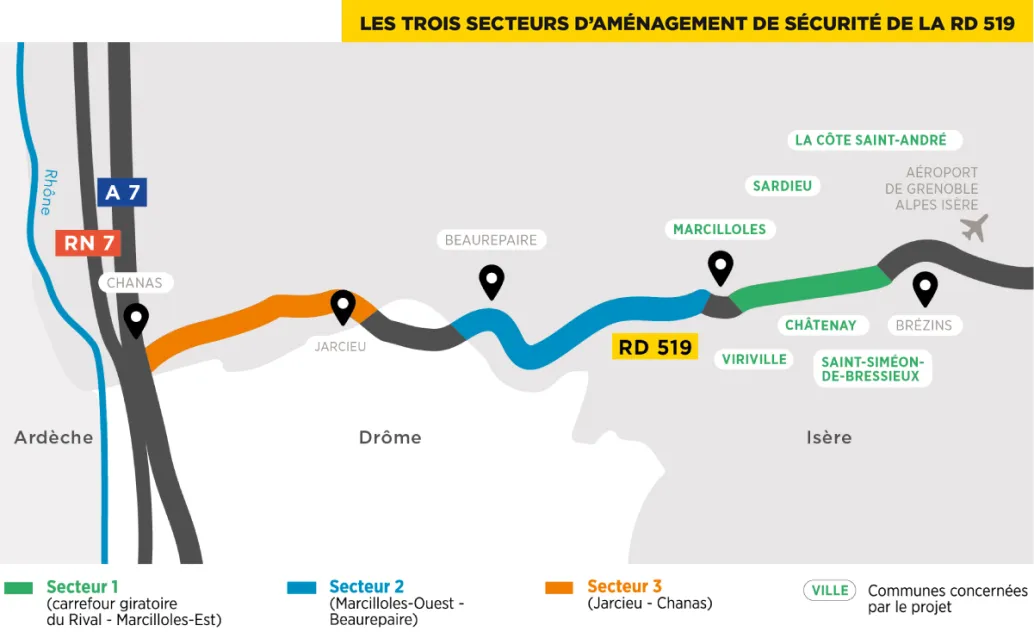 Carte de localisation des 3 secteurs aménagés